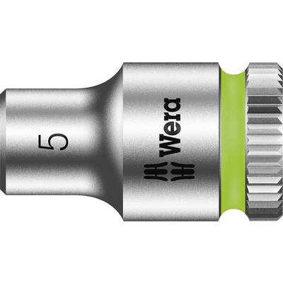 A metallic socket wrench with the inscription 'Wera' and the number '5'. The socket is silver with green accents and a ribbed end.