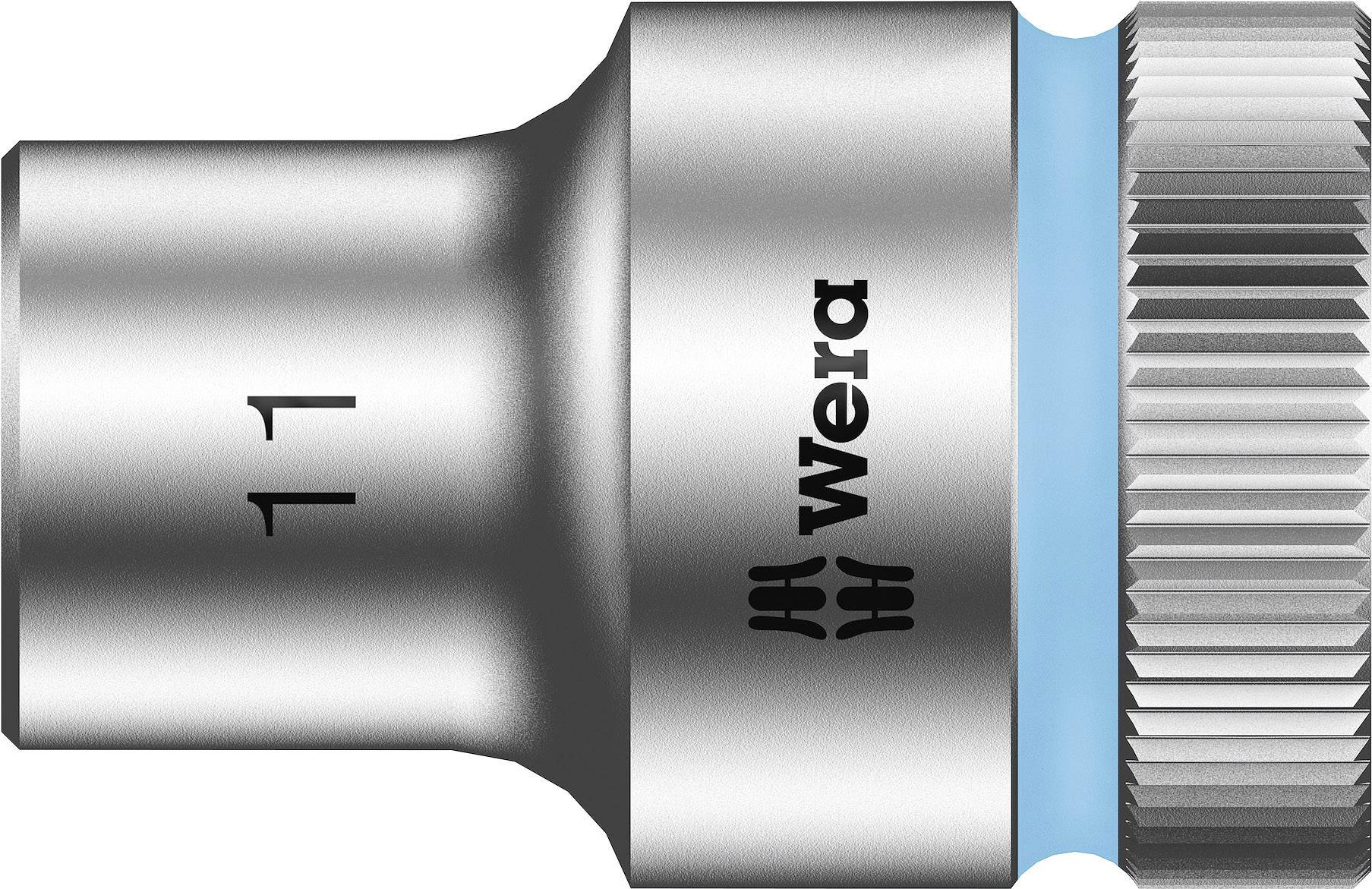Socket wrench with 'Wera' logo, metal finish and blue marking. Size '11' is visible, readily accessible for tools.