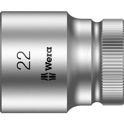Metal screwdriver socket attachment with the marking '22 Wera', polished surface, knurled edge for improved grip.