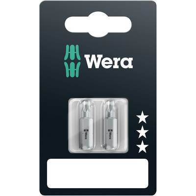 'Wera bit insert, 2-piece set, silver-coloured, on black packaging with logo and three stars.'