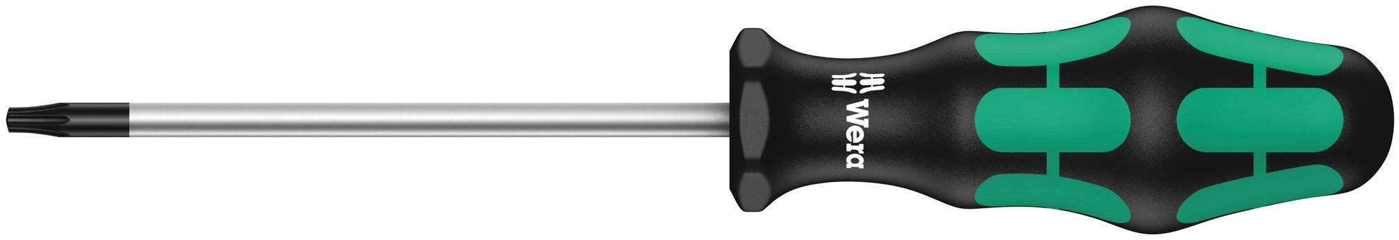 Cross-head screwdriver with green-black handle, lying down. Suitable for working on cross-head screws.