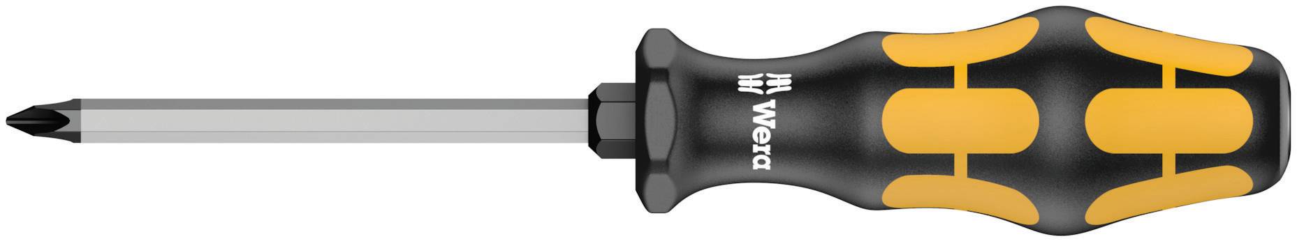 Screwdriver with black and yellow handle, suitable for cross-head screws.