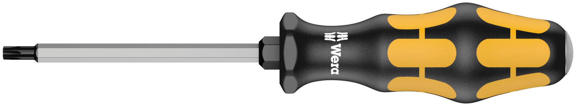 Hand screwdriver with yellow and black handle and silver blade.