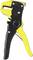 Yellow and black wire stripping tool with handles, adjustment screw for cable thickness visible on top, used for stripping electrical wires.