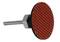 Red abrasive pad attached to a round holder with a metal stem, suitable for precise grinding in craft work.