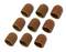 Nine brown sanding caps, evenly arranged, against a white background. Suitable for grinding work in crafts and industry.