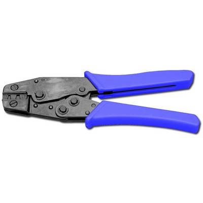 A crimping pliers with blue handles, used for securing connectors to cables.