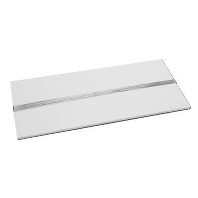 A white rectangular plate with a broad silver band in the middle. Elegant, minimalist design for table decoration.