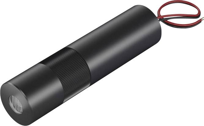 A black cylindrical LED light with two protruding cables for power supply, potentially for technical applications.