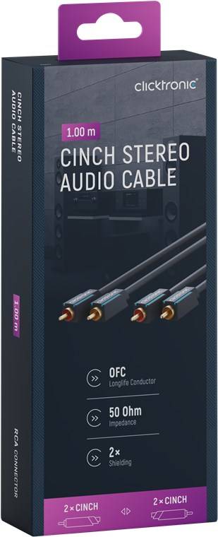 clicktronic 70377 RCA stereo (R/L) Audio/phono Cable [2x RCA plug (phono) - 2x RCA plug (phono)] 1 m Grey OFC core-5