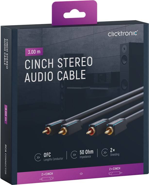clicktronic 70380 RCA stereo (R/L) Audio/phono Cable [2x RCA plug (phono) - 2x RCA plug (phono)] 3 m Grey OFC core-6
