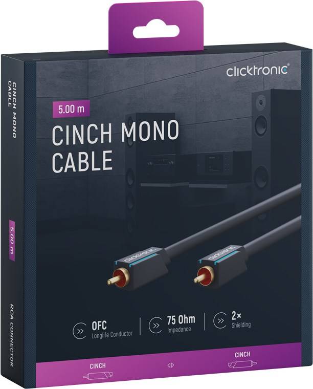 clicktronic 70447 RCA Audio/phono Cable [1x RCA plug (phono) - 1x RCA plug (phono)] 5 m Grey OFC core-1