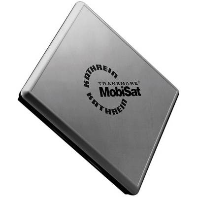 Grey transport box with 'Kathrein MobiSat' logo on the top surface.