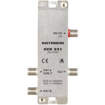 Kathrein EXR 221 SAT single cable multiswitch 2 Inputs (multiswitches): 3 (3 SAT/0 terrestrial) No. of participants: 2 Quad LNB compatible, Standby mode