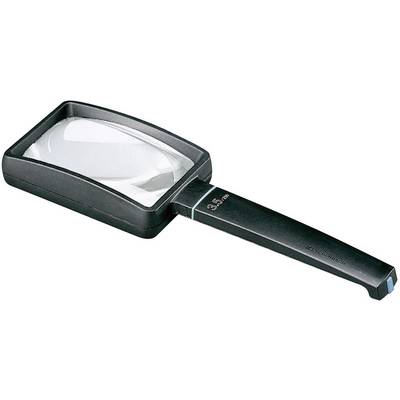 A rectangular magnifying glass with a black handle, suitable for reading small text.