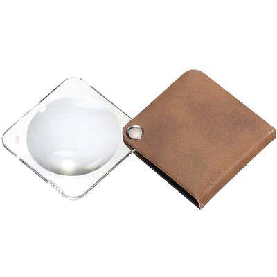 A round magnifying glass in a brown leather case.