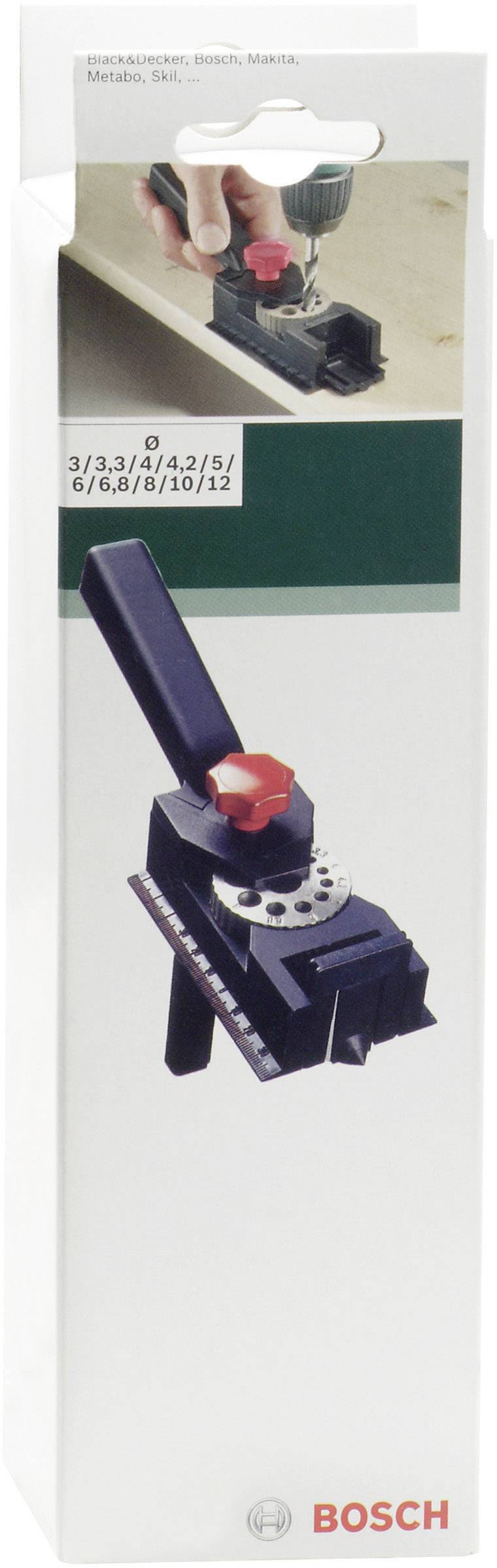 'Bosch' Accessory Packaging with an Image of a Drill Stop. Text: 'Drill Stop. Bosch, Makita, Metabo, Skil.'