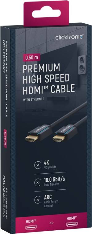 clicktronic HDMI Cable HDMI-A plug 0.5 m Grey 70300 Audio Return Channel, gold plated connectors, 4K UHD HDMI cable-6