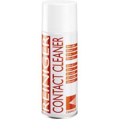 Spray can with the label 'CLEANER' and 'CONTACT CLEANER', a universal cleaner for contacts and electronic devices.