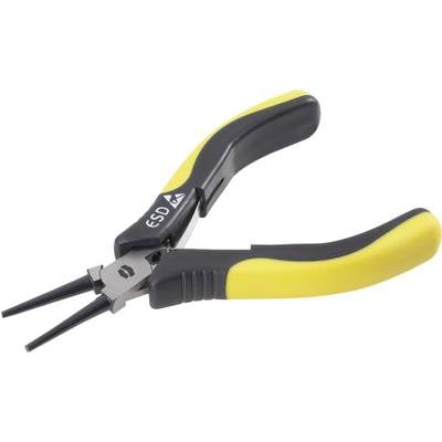 ESD precision pliers with black and yellow handle, suitable for gripping small objects in electronic applications.