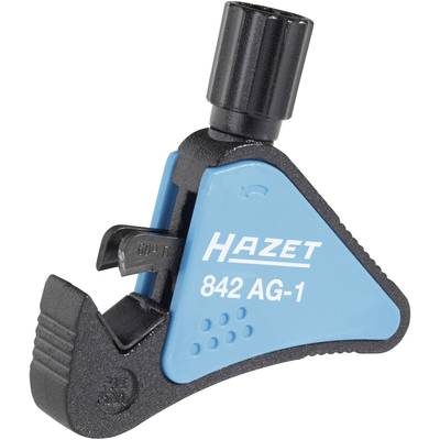 A blue pipe cutter by Hazet, model 842 AG-1, with a black rotary knob on top. Device for cutting pipes.