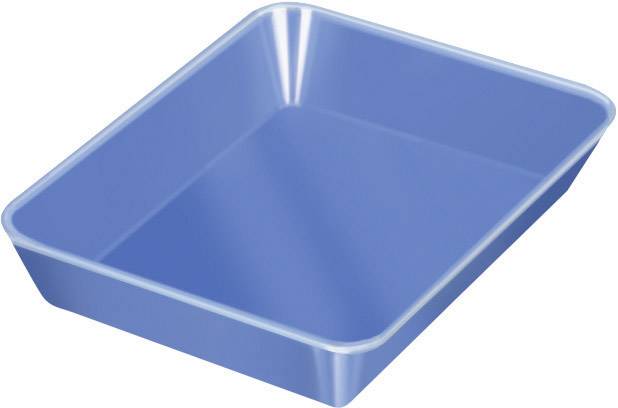 Blue rectangular plastic tray, viewed slightly from an oblique angle.