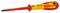 A red and yellow screwdriver with an insulated handle and Phillips head, suitable for electrical work.