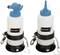Two white oil dispensers with blue lids and 'Hazet' logo, each with different pouring spouts, placed on a black base.