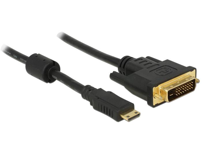 Delock HDMI / DVI Adapter cable HDMI-Mini-C plug, DVI-D 24+1-pin plug 2.00 m Black 83583 incl. ferrite core, screwable, -3