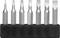 'Set of eight screwdriver bits in a black holder, comprising different shapes and sizes for versatile use.'