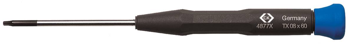 'Screwdriver with blue handle and black shaft, manufactured in Germany, Torx TX6x60.'