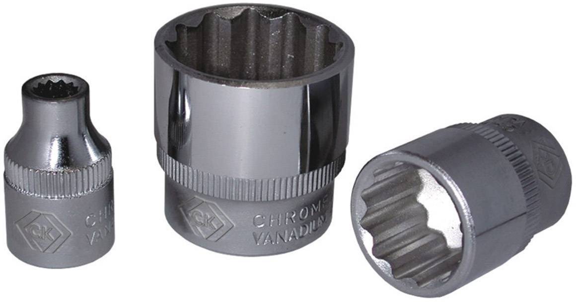 Three different chrome vanadium steel socket inserts in varying sizes for use with ratchets or socket wrenches.