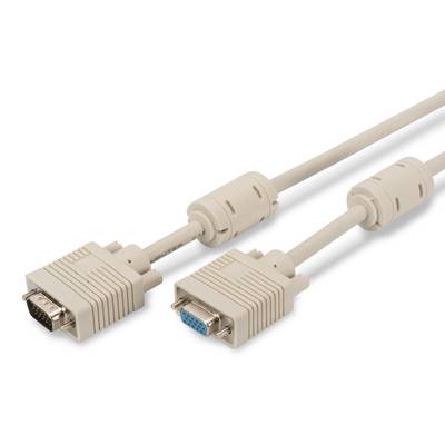 Digitus VGA Cable extension VGA 15-pin plug, VGA 15-pin socket 5.00 m Grey AK-310203-050-E screwable, incl. ferrite core-1