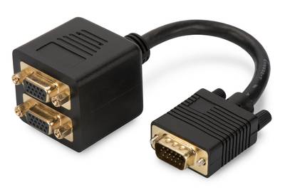 Digitus VGA Y cable VGA 15-pin plug, VGA 15-pin socket, VGA 15-pin socket 0.20 m Black AK-310400-002-S VGA cable-3