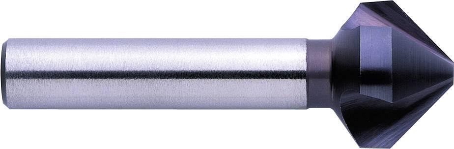 A metal countersink with a cylindrical shaft and conical tip, used for deburring or countersinking screws.