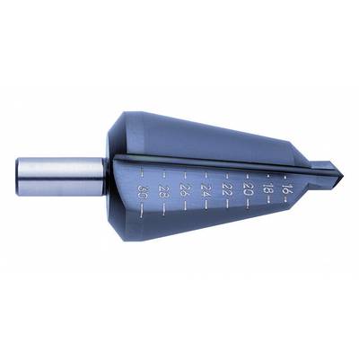 Step drill bit with metal elements, marked with size indicators from 4 to 30 mm.