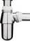 High-gloss chrome siphon beneath a sink, displaying the waste pipe and connection point in a right-angled configuration.