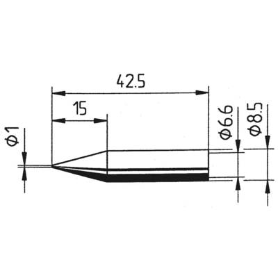Technical drawing of a part with dimensions: Total width 42.5 mm, slot width 15 mm, bore diameter 6.6 mm and 8.5 mm.