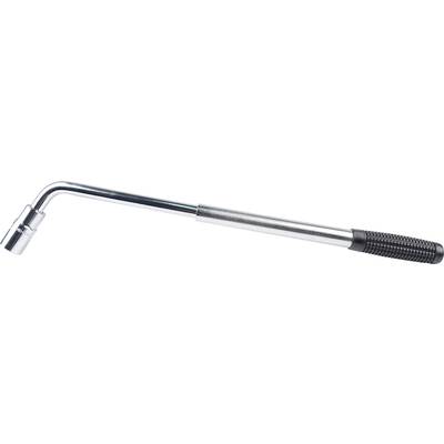 A silver wheel nut spanner with a black handle, suitable for loosening or tightening wheel nuts on vehicles.