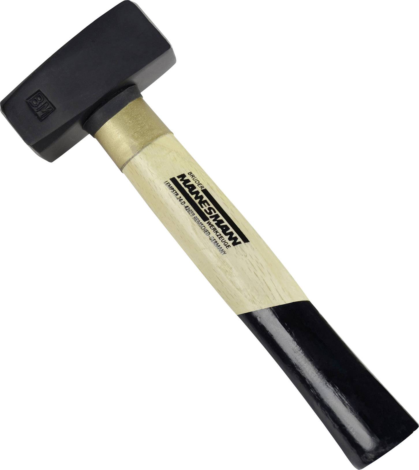 A black hammer with a wooden handle, marked with 'Hanse HW'. Rectangular head, suitable for hammering nails.