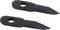 'Two black, pointed metal blades with oval openings at one end, possibly as spare parts for a larger tool.'