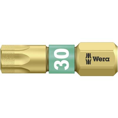Wera Bit, Size 30, with green centre section and gold coating, shows the logo and is used for screwing.