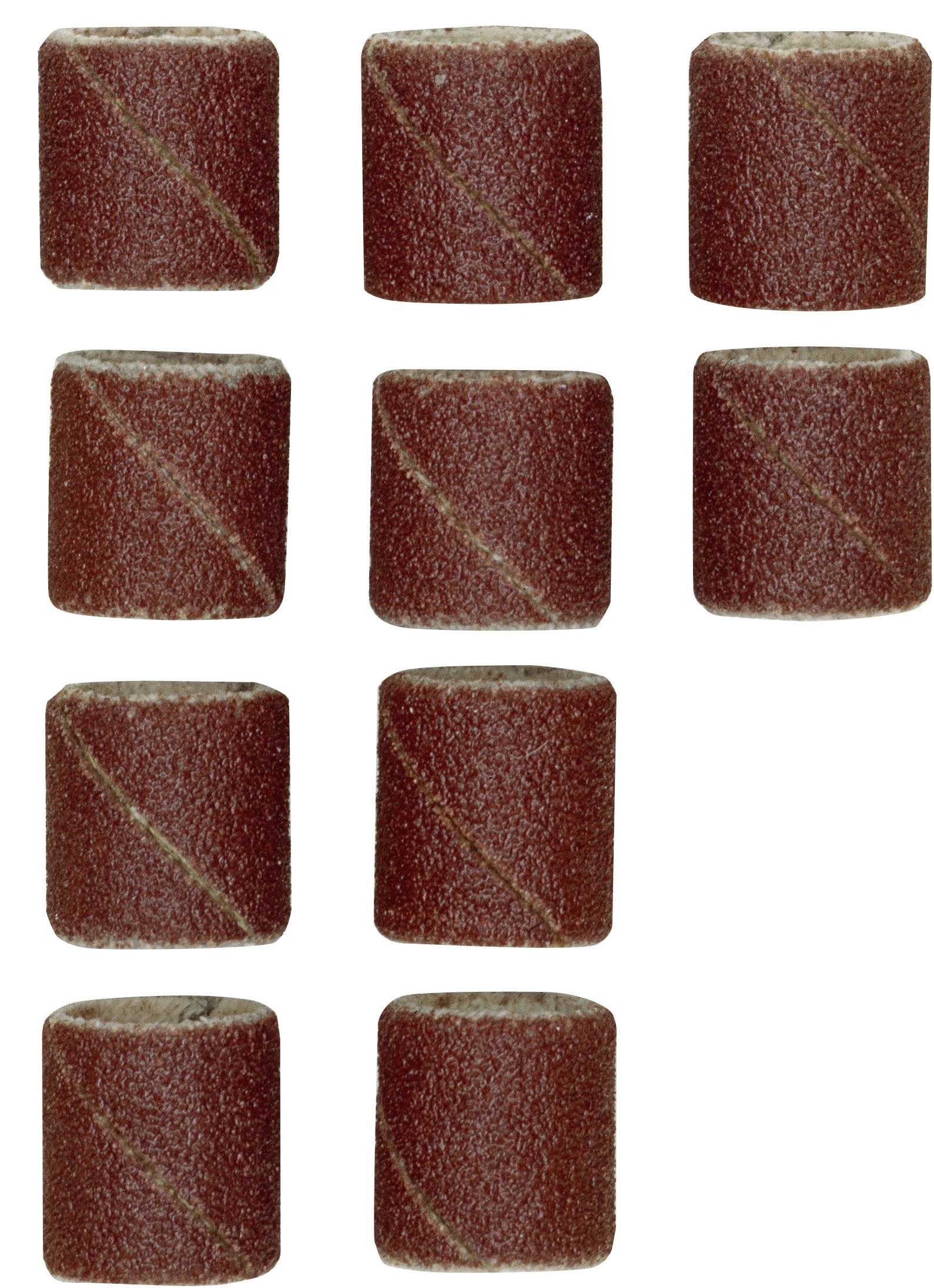 Ten rust-brown abrasive sleeves in two columns.