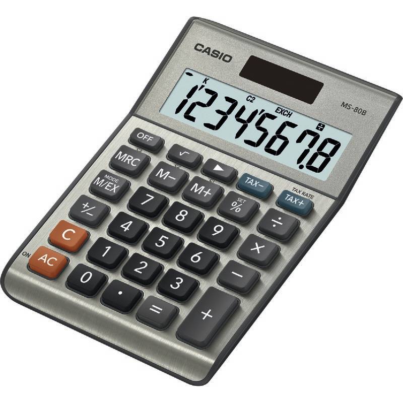 Casio MS-80B Desk calculator Silver-grey Display (digits): 8 solar-powered, battery-powered (W x H x D) 103 x 29 x 147 m-1