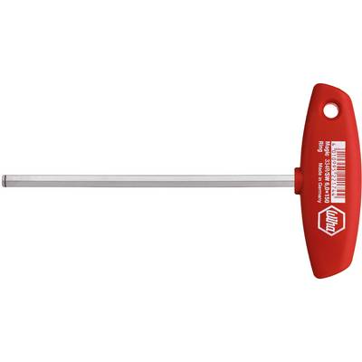 Red T-handle hexagonal Allen key, brand name 'Wiha', with long shaft, suitable for tightening or loosening screws.
