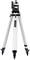 A silver tripod with a laser measuring device on top points forwards. It stands on three extendable legs.