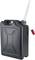 A black petrol jerry can with a handle and an attached plastic spout, featuring a red cap.