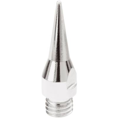A silver, conical nozzle with a threaded screw, suitable for precise applications in precision engineering or model making.
