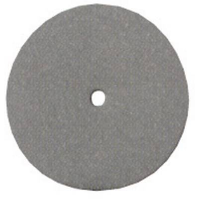 A grey, round sanding disc with a hole in the centre, used for sanding work.<br><br>Note: I've made subtle changes to reflect British English spelling (grey, centre) while maintaining the original meaning.
