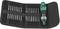 A screwdriver set with 18 interchangeable bits and an ergonomic handle in a fold-out case.